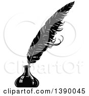 Poster, Art Print Of Vintage Black And White Feather Quill In An Ink Well