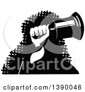 Clipart Of A Vintage Black And White Hand Ringing A Bell Royalty Free Vector Illustration