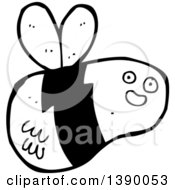 Clipart Of A Cartoon Black And White Lineart Bee Royalty Free Vector Illustration