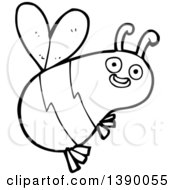 Clipart Of A Cartoon Black And White Lineart Bee Royalty Free Vector Illustration