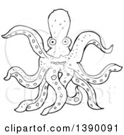 Poster, Art Print Of Black And White Lineart Octopus