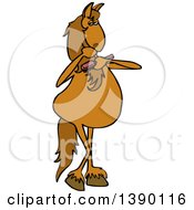 Cartoon Brown Horse Combing Its Mane