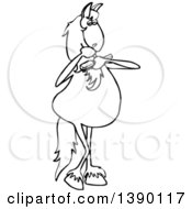 Clipart Of A Cartoon Black And White Lineart Horse Combing Its Mane Royalty Free Vector Illustration