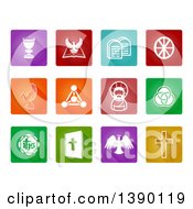 Clipart Of White Christian Icons On Colorful Square Tiles Royalty Free Vector Illustration by AtStockIllustration