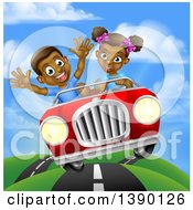 Poster, Art Print Of Happy Black Girl Driving A Boy And Catching Air In A Convertible Car