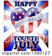 Poster, Art Print Of Fourth Of July Happy Independence Day American Flag Heart Over Flares And Stripes