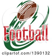 Clipart Of A Football With Text Flying With Green Trails Royalty Free Vector Illustration