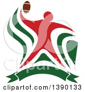 Poster, Art Print Of Red Football Player Throwing Over A Green Banner