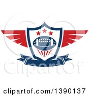 Poster, Art Print Of Blue And Red Winged Shield With A Football Stars And Banner
