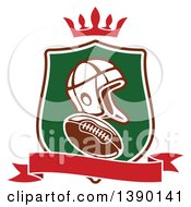 Poster, Art Print Of Helmet And Football In A Shield With A Crown And Blank Banner