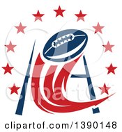 Clipart Of A Football Flying Towards A Field Goal With A Circle Of Stars Royalty Free Vector Illustration