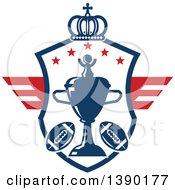 Clipart Of A Trophy With Footballs In A Shield With Stars Crown And Wings Royalty Free Vector Illustration