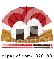 Poster, Art Print Of Sushi Rice Balls Over A Fan And Chopsticks