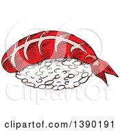 Clipart Of A Sketched Piece Of Nigiri Sushi With Shrimp Royalty Free Vector Illustration