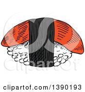 Sketched Piece Of Nigiri Sushi With Smoked Salmon Or Tuna
