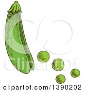 Clipart Of A Sketched Pea Pod Royalty Free Vector Illustration