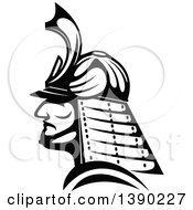 Clipart Of A Black And White Profiled Japanese Samurai Warrior Royalty Free Vector Illustration by Vector Tradition SM
