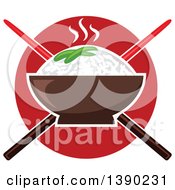 Poster, Art Print Of Bowl Of Hot Rice Over Crossed Chopsticks And A Red Circle