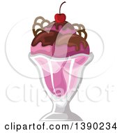 Clipart Of A Cherry And Chocolate Ice Cream Sundae Dessert Royalty Free Vector Illustration