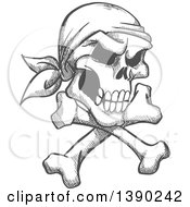 Clipart Of A Sketched Gray Pirate Skull And Crossbones Royalty Free Vector Illustration