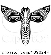 Clipart Of A Black And White Tribal Styled Wasp Royalty Free Vector Illustration