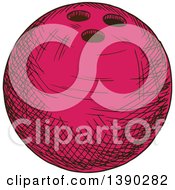 Clipart Of A Sketched Pink Bowling Ball Royalty Free Vector Illustration