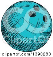 Clipart Of A Sketched Blue Bowling Ball Royalty Free Vector Illustration
