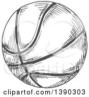 Clipart Of A Gray Sketched Basketball Royalty Free Vector Illustration