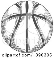 Clipart Of A Gray Sketched Basketball Royalty Free Vector Illustration