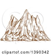 Clipart Of A Sketched Landscape Of Mountains Royalty Free Vector Illustration