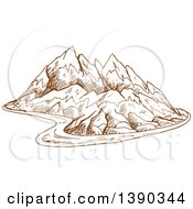 Poster, Art Print Of Sketched Landscape Of Mountains And A Road