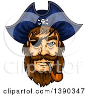 Poster, Art Print Of Brunette White Pirate Captain Wearing An Eye Patch And Smoking A Pipe