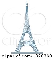 Poster, Art Print Of Blue Lineart Styled Landmark Eiffel Tower Paris France