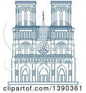 Poster, Art Print Of Blue Lineart Styled Landmark Notre Dame De Paris Cathedral