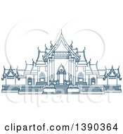 Blue Thai Travel Landmark White And Marble Temples