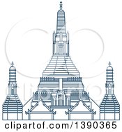 Clipart Of A Blue Thai Travel Landmark Temple Of Dawn Royalty Free Vector Illustration