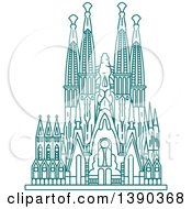 Poster, Art Print Of Turquoise Lineart Styled Landmark Sagrada Familia