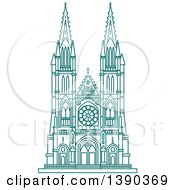 Clipart Of A Turquoise Lineart Styled Landmark Burgos Cathedral Royalty Free Vector Illustration