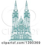 Poster, Art Print Of Turquoise Lineart Styled Landmark Burgos Cathedral