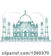 Poster, Art Print Of Turquoise Lineart Styled Landmark The Taj Mahal