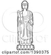 Clipart Of A Sketched Gray Buddha Statue Royalty Free Vector Illustration