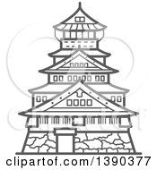 Clipart Of A Sketched Gray Osaka Castle Royalty Free Vector Illustration