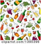 Poster, Art Print Of Seamless Background Pattern Of Alcohol And Fruit