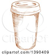 Clipart Of A Brown Sketched Take Out Coffee Cup Royalty Free Vector Illustration