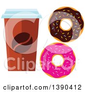 Clipart Of A To Go Cup Of Coffee And Donut Royalty Free Vector Illustration