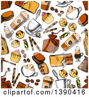 Poster, Art Print Of Seamless Background Pattern Of Sketched Sweets And Coffee