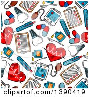 Poster, Art Print Of Seamless Background Pattern Of Sketched Cardiology Items
