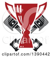 Clipart Of A Red Trophy With A White Outline Over Crossed Pistons Royalty Free Vector Illustration by Vector Tradition SM