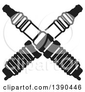 Clipart Of Black And White Crossed Spark Plugs Royalty Free Vector Illustration