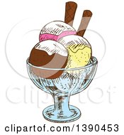 Clipart Of A Sketched Ice Cream Sundae Royalty Free Vector Illustration